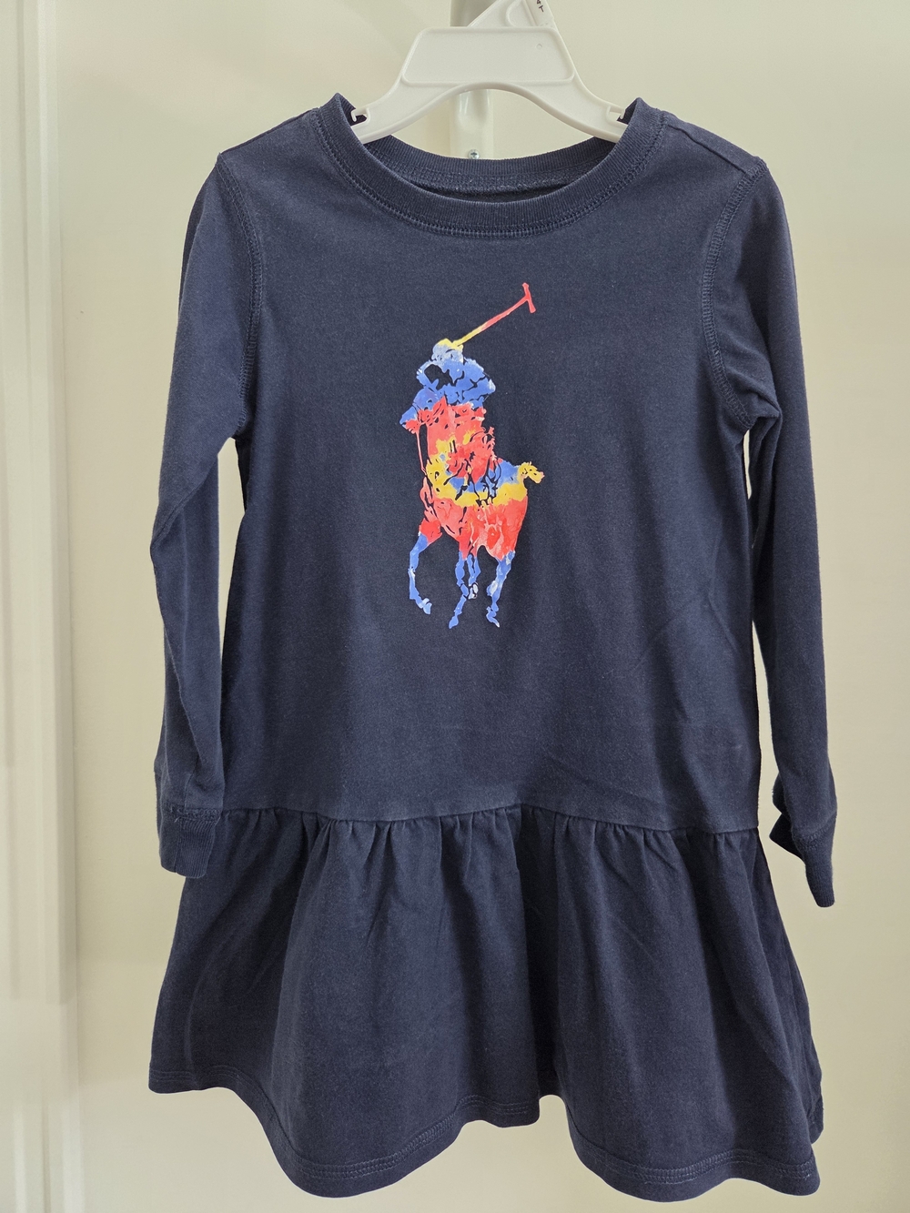 Ralph Lauren Navy Girls Long-Sleeve Polo Print Dress 4